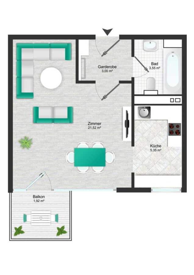 Gemütlich möbliertes Apartment mit Balkon - zentral in Nürnberg - Grundriss