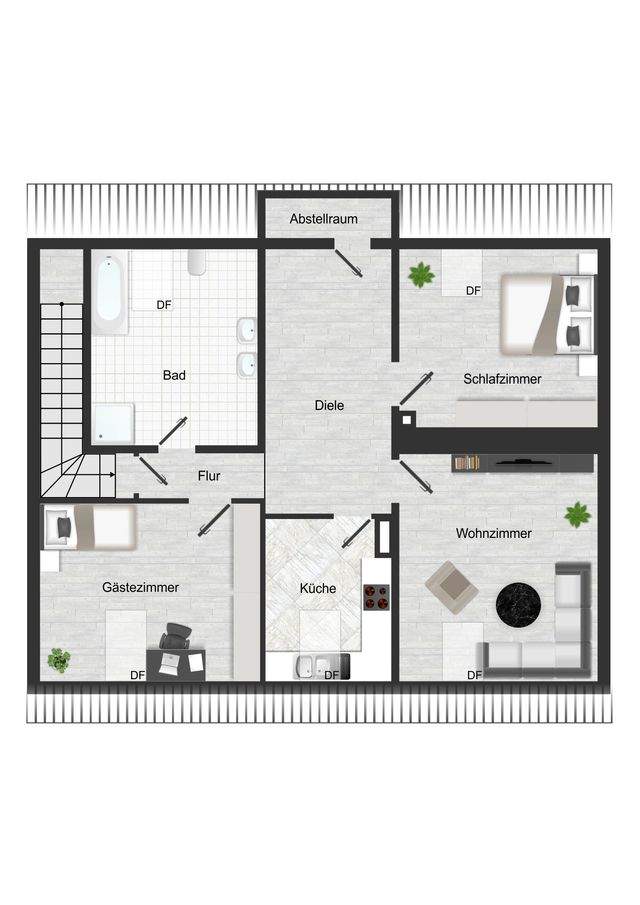 Charmante 3-Zimmer-Dachgeschosswohnung mit Gartenterrasse - Grundriss DG