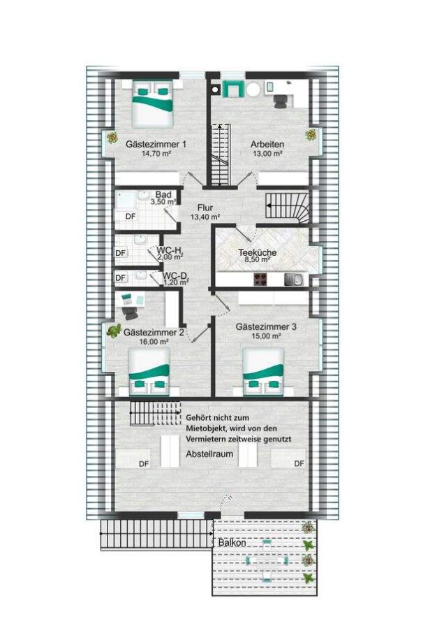 Pension mit drei Pensionszimmern und Betreiberwohnung auf herrlichem Gartengrundstück - Dachgeschoss