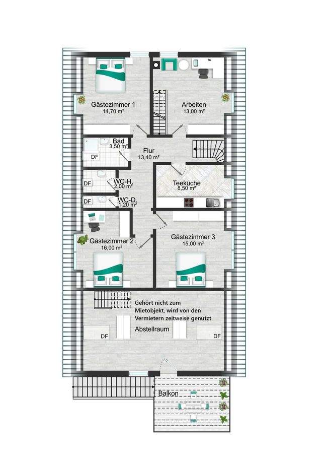 Pension mit drei Pensionszimmern und Betreiberwohnung auf herrlichem Gartengrundstück - Dachgeschoss