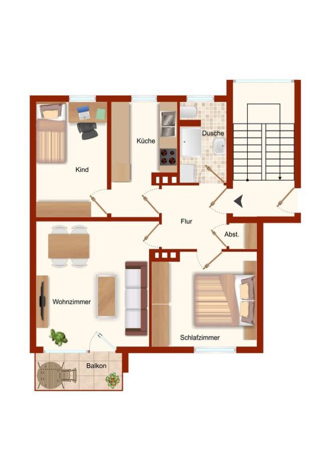 Gepflegte 3 -Zimmer Wohnung mit Balkon in zentrumsnaher Lage - Grundriss