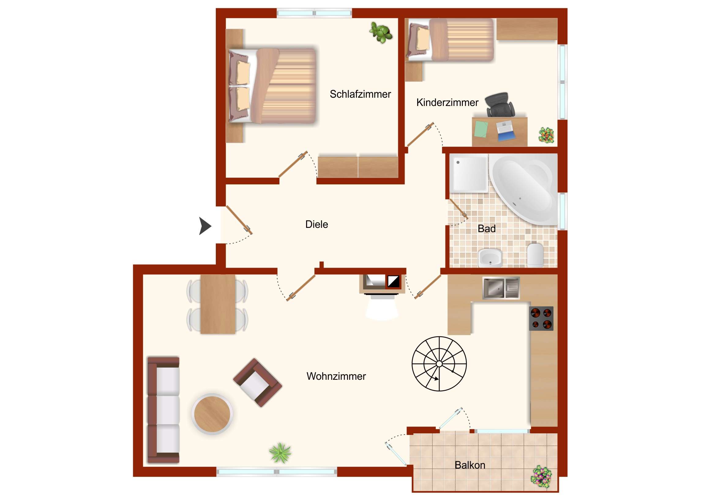 Hochwertig renovierte Wohnung mit zwei Bädern und Hobbyraum - Grundriss Erdgeschoss