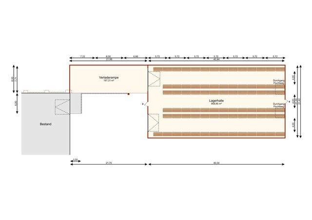 Zwei verbundene Lagerhallen mit Hochregalen und Laderampe - Halle 3