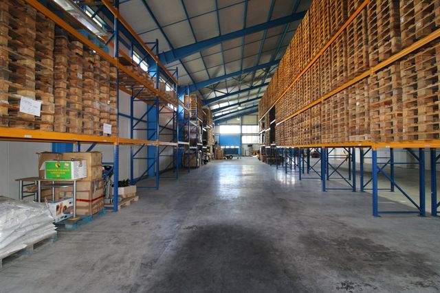 Zwei verbundene Lagerhallen mit Hochregalen und Laderampe - Halle 2