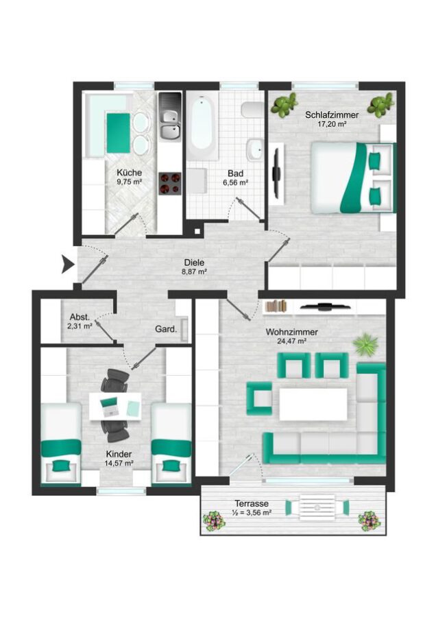 Schöne Erdgeschosswohnung mit großem Garten in Siedlungslage - Grundriss